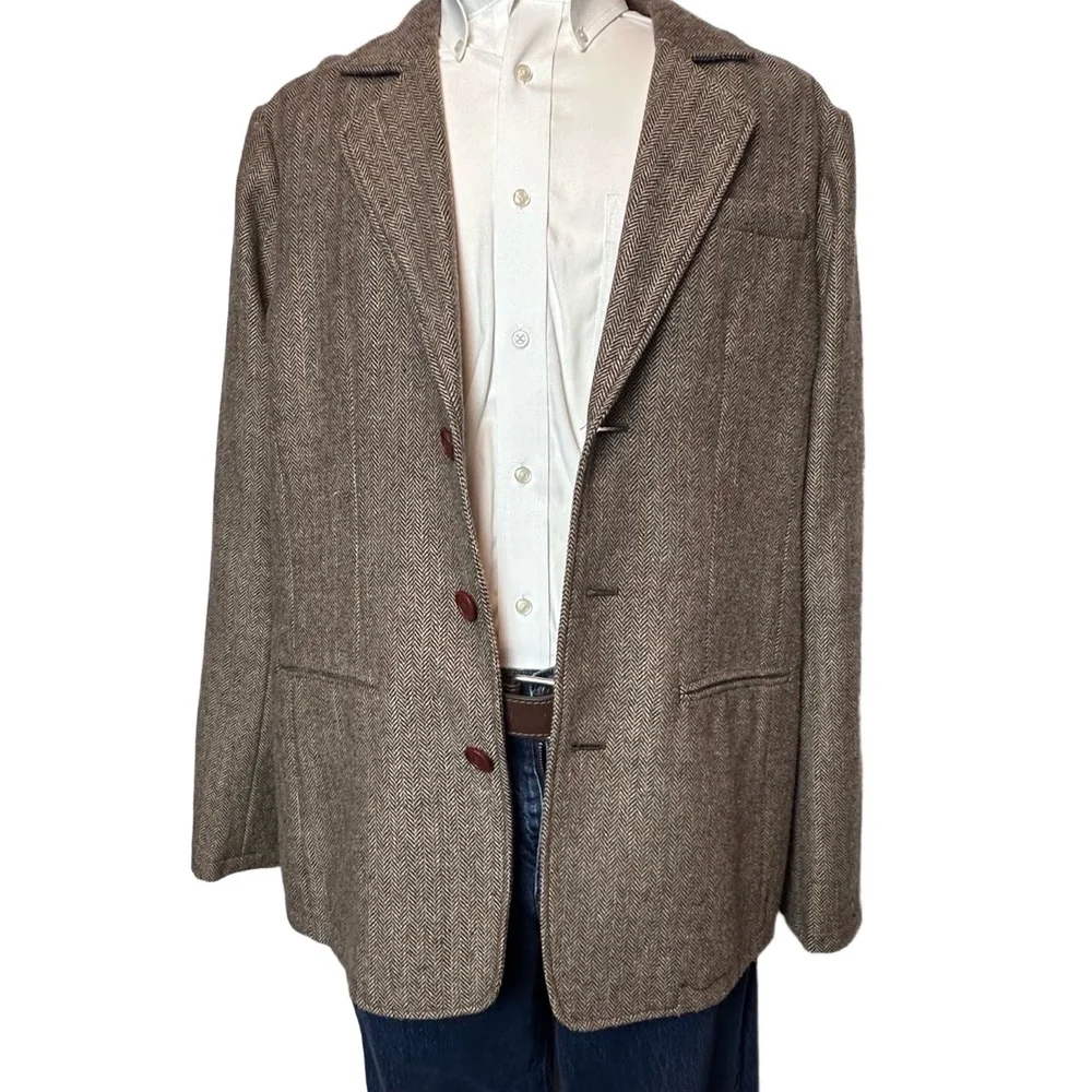 Men’s Fossil XL‎ Brown Two-Button Herringbone Sport Coat Blazer Jacket